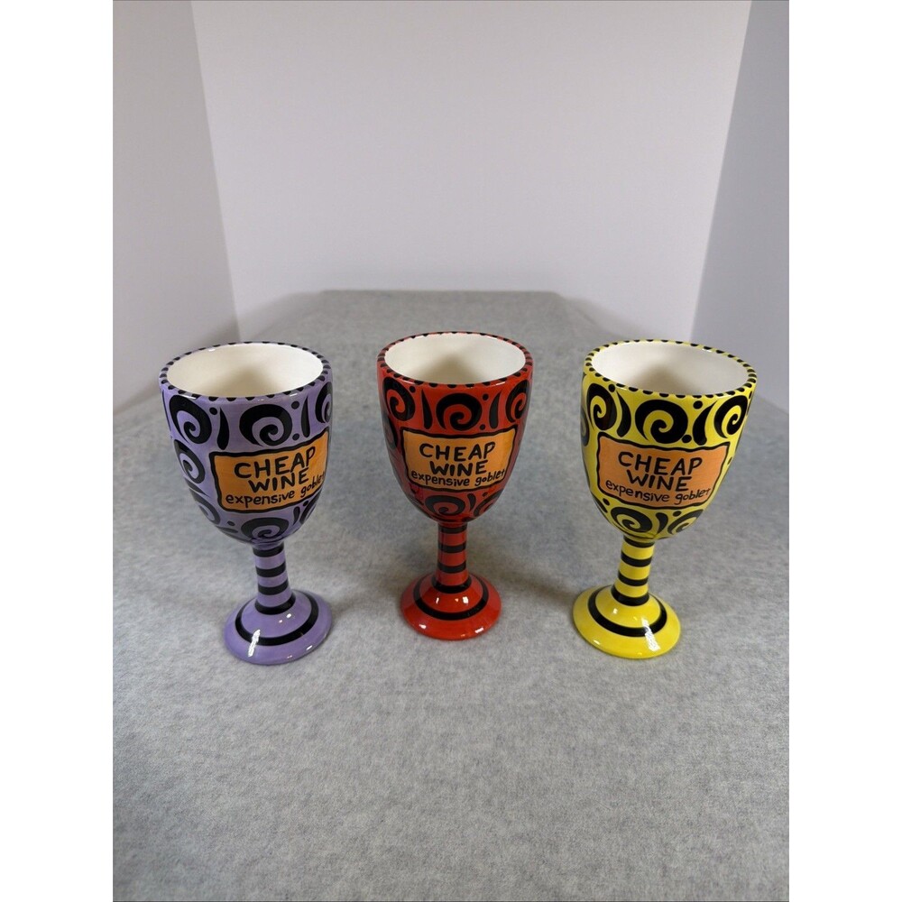 Our Name Is Mud Cheap Wine Expensive Goblet Ceramic Glass Set Of 3
